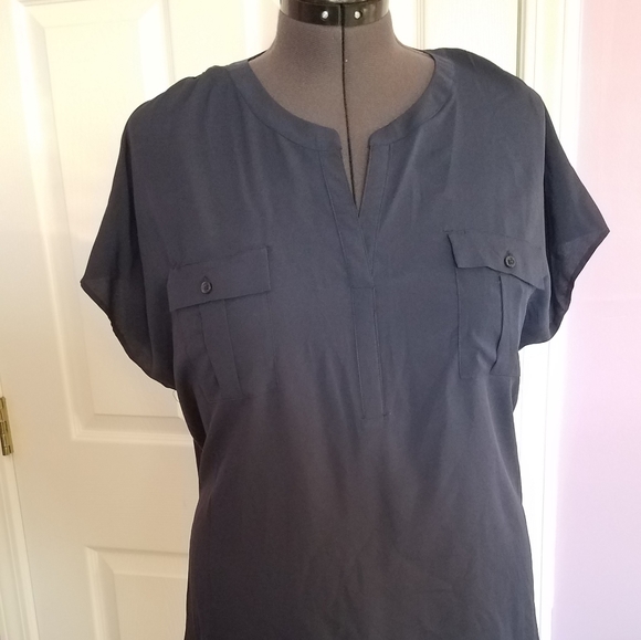 Navy Cap Sleeve Blouse - Picture 1 of 4